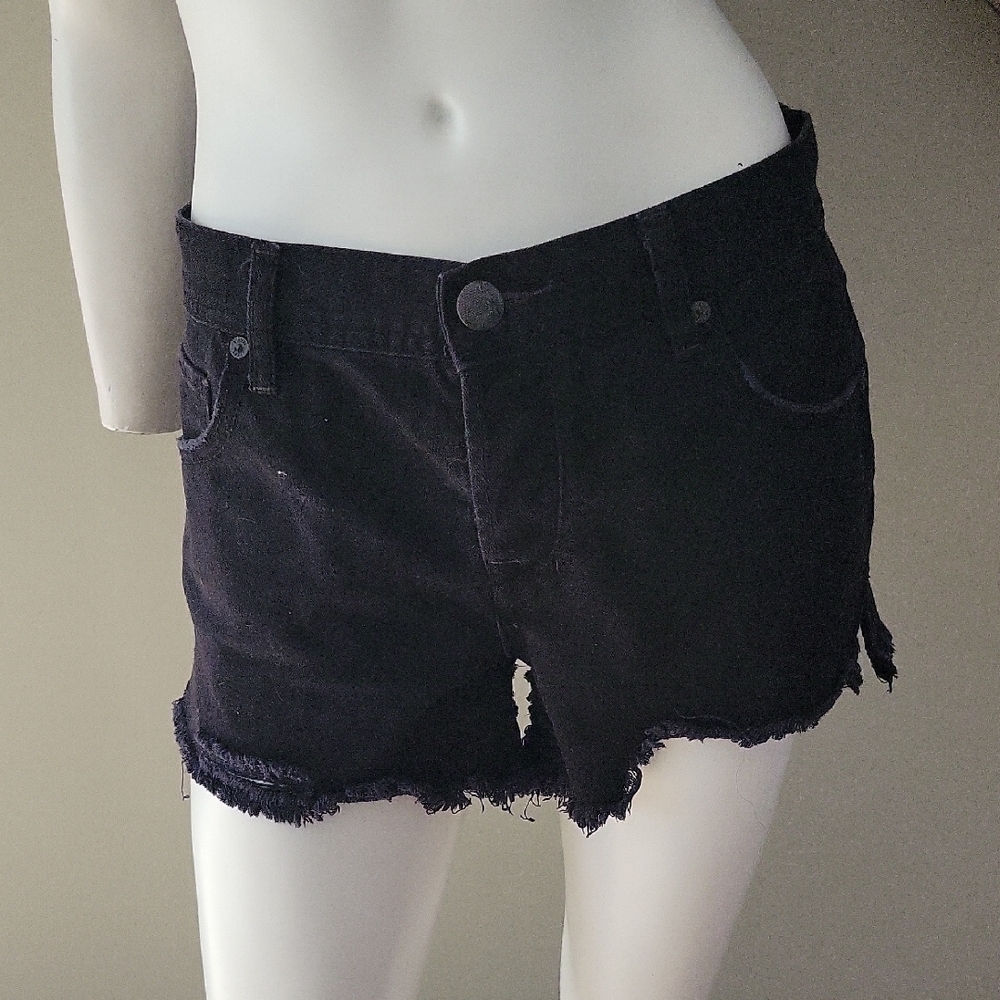 Free People Distressed Black Denim Shorts